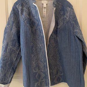 Chico's Quilted Reversible Blue/Grey Jacket.  Size 3.